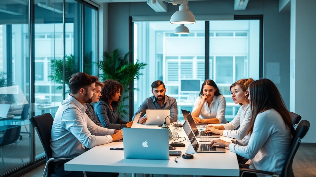Profissionais trabalhando em um projeto de tecnologia